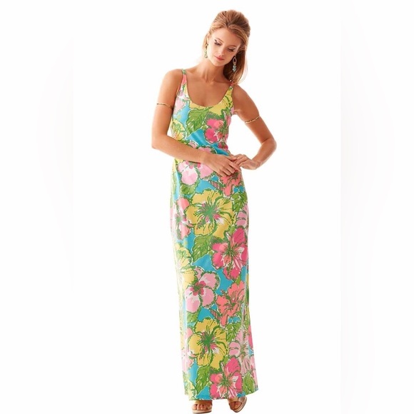 Lilly Pulitzer Dresses & Skirts - LILLY PULITZER Palm Big Flirt Floral Maxi Tank Dress Tie Back Multicolor…